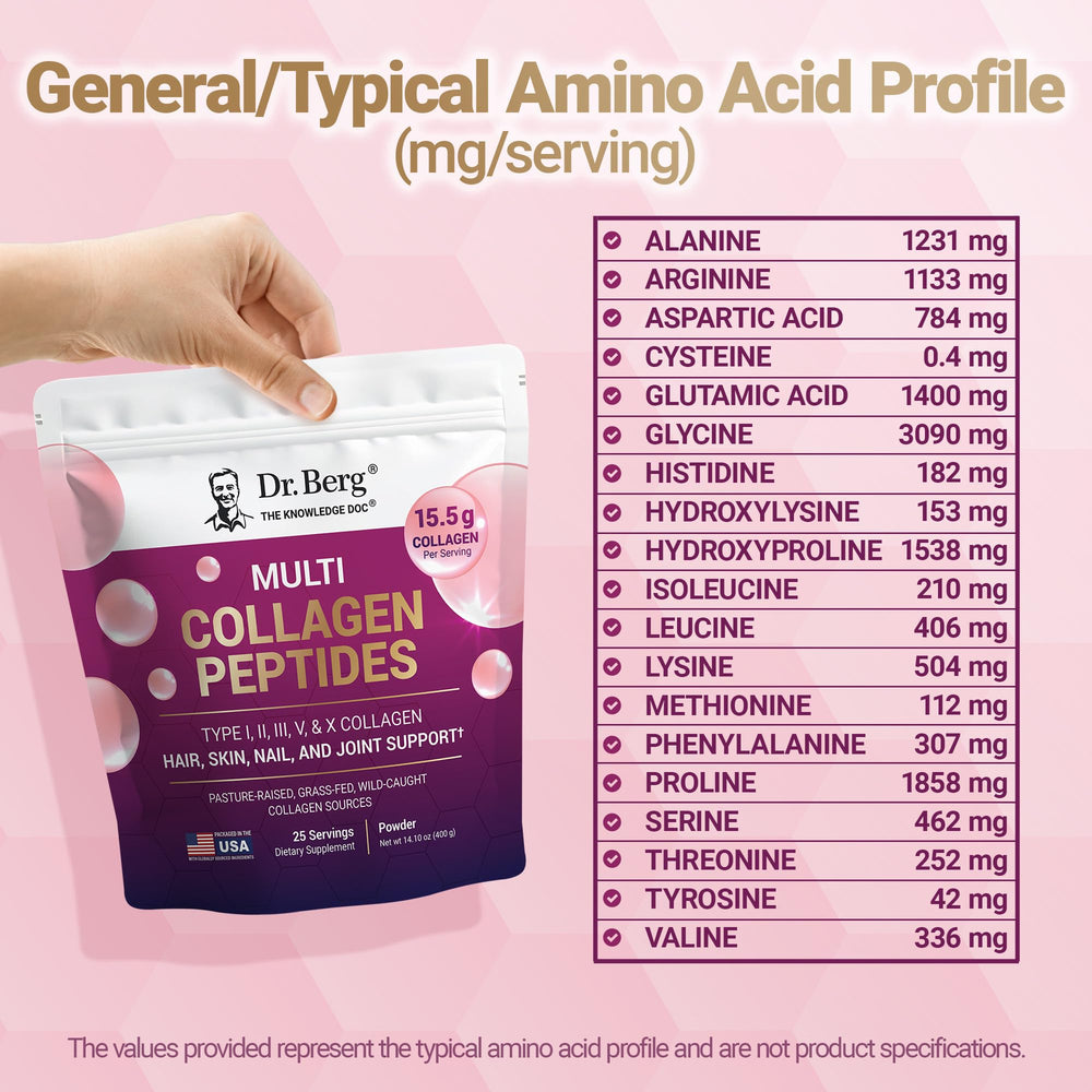 Nutrition panel highlights 15.5 g collagen per serving and 14 g protein.