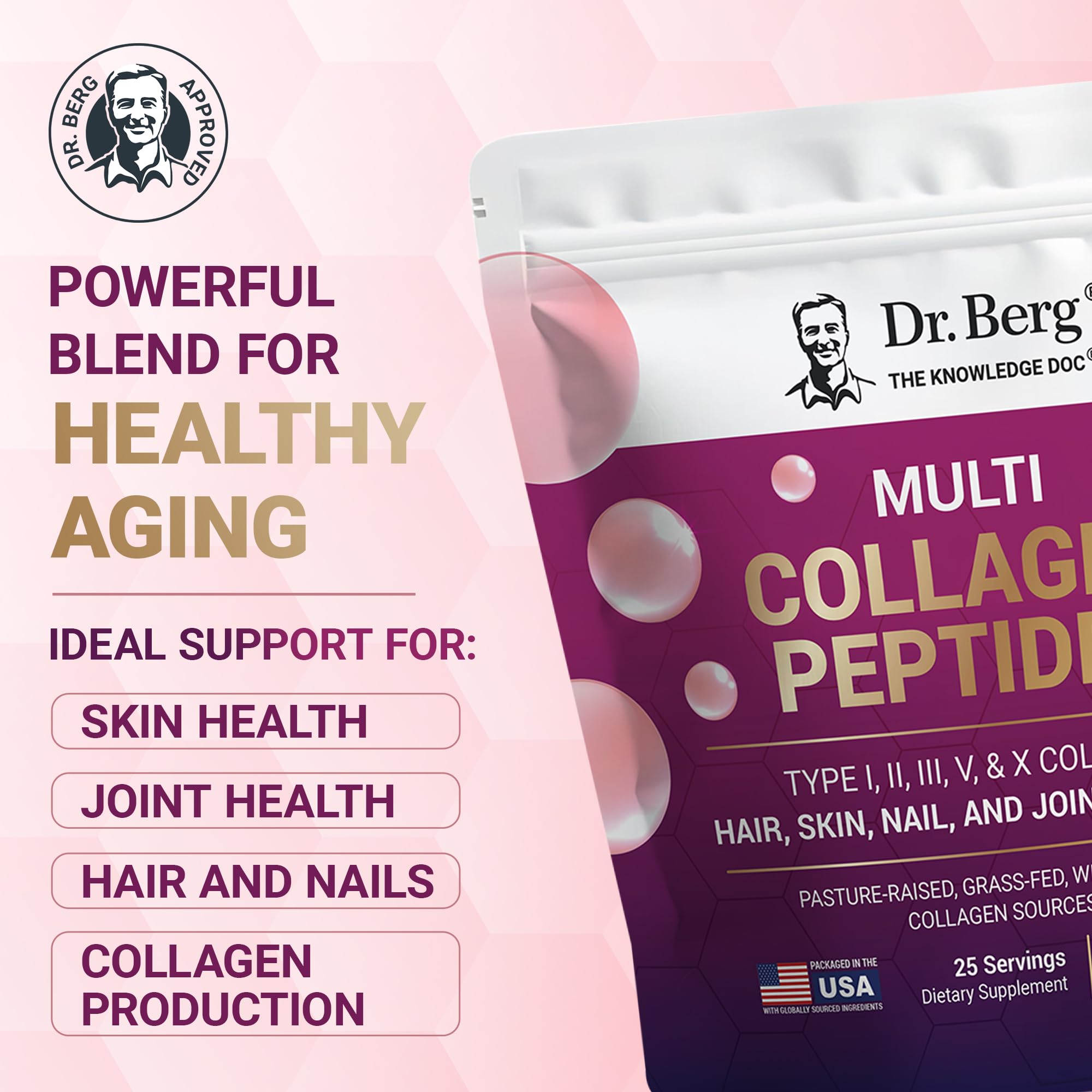 Dr. Berg Multi Collagen Peptides Powder serving scoop ready for daily use.