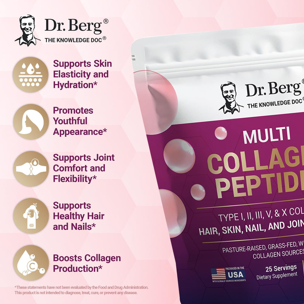 Unflavored Dr. Berg Collagen Powder blends into coffee or smoothies.