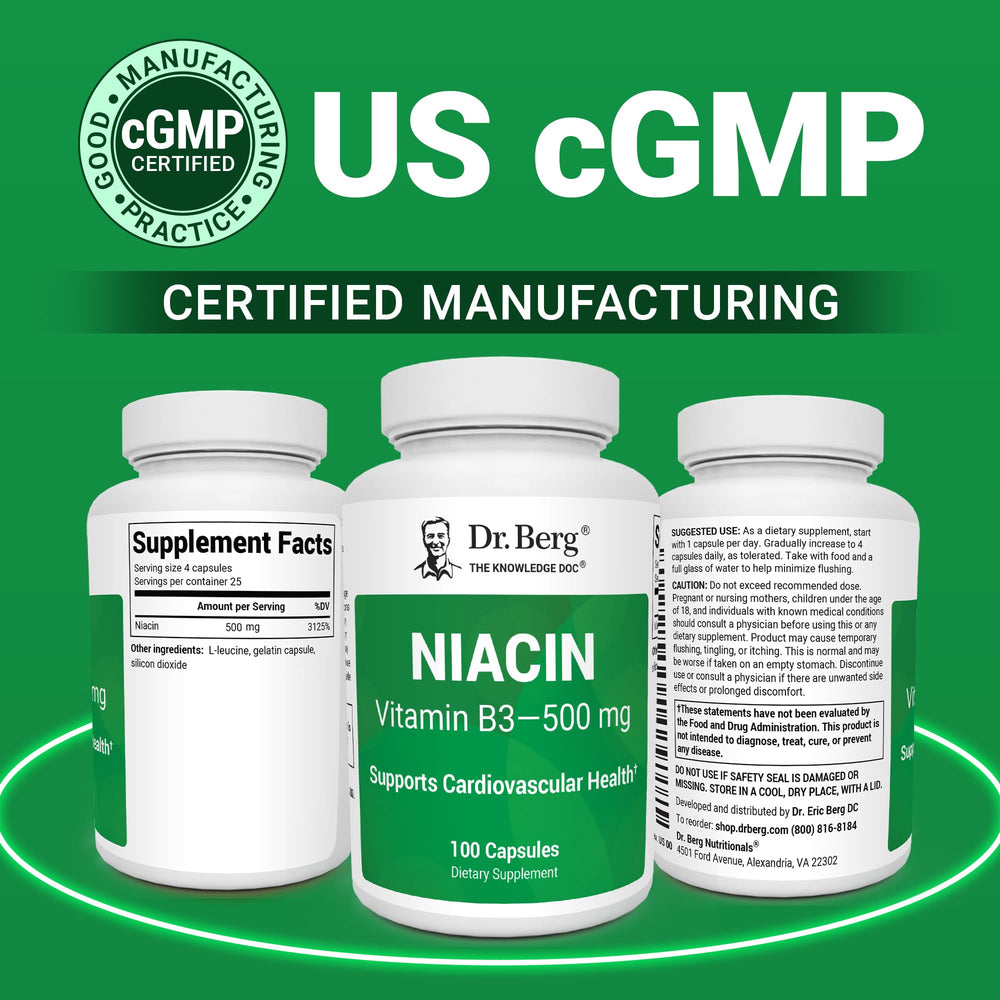 Dr. Berg Niacin 125 mg capsules arranged for daily routine