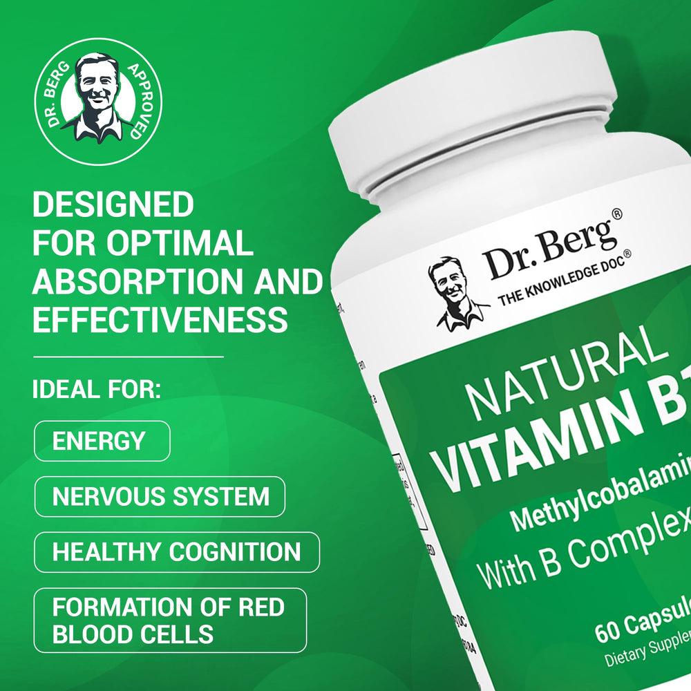 Dr. Berg B12 with B Complex label emphasizing cognitive support and nutrition