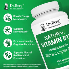 Dr. Berg B12 capsules shown as daily serving for energy