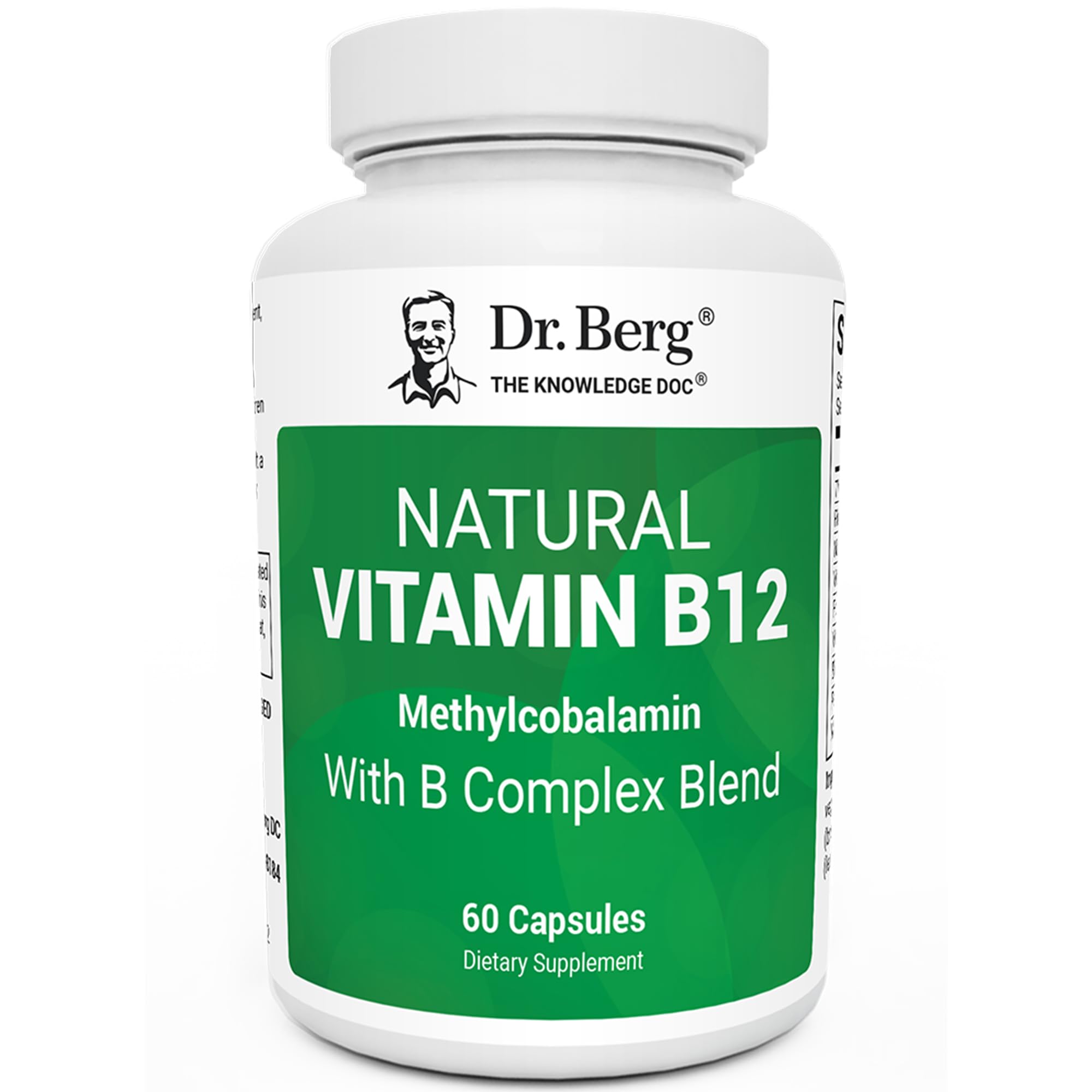 Dr. Berg Nutritionals B12 bottle front view highlighting methylcobalamin for energy