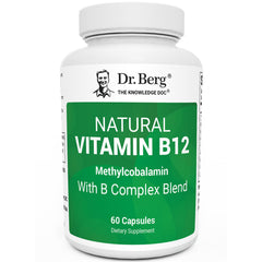Dr. Berg Nutritionals B12 bottle front view highlighting methylcobalamin for energy