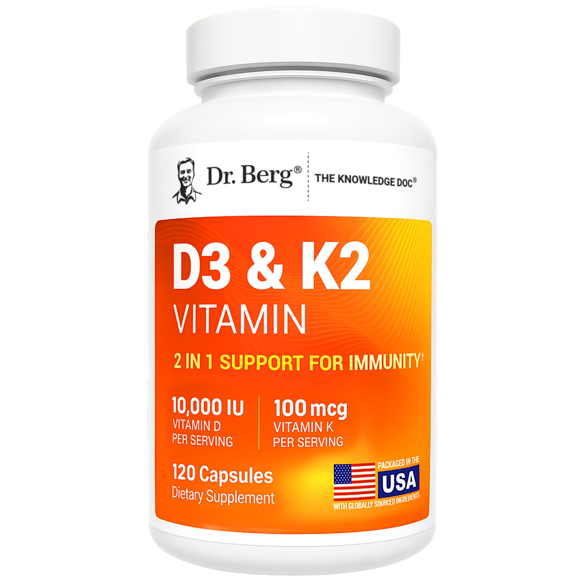 Dr. Berg Nutritionals D3 K2 bottle front for daily high-absorption support.