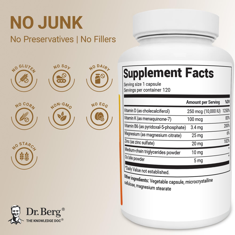 Dr. Berg D3 K2 bottle pour illustrates easy daily dosing.