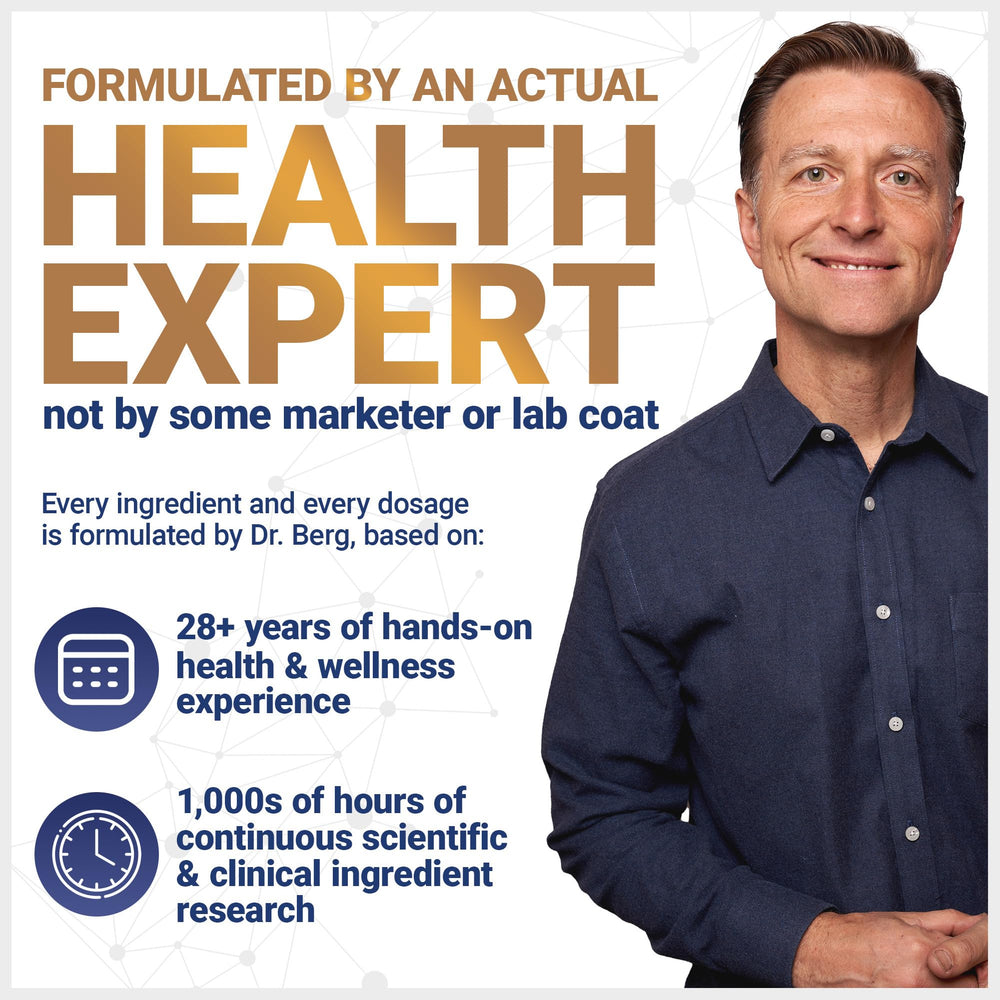 Dr. Berg Probiotic image showing prebiotic and probiotic synergy for gut balance