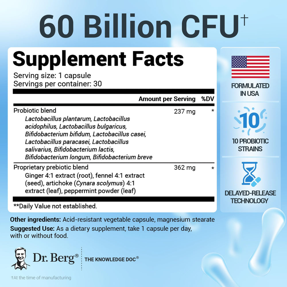 Dr. Berg Probiotic capsules close-up showing delayed-release design