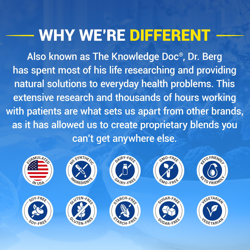 Dr. Berg Nutritionals magnesium powder near bedtime serving glass on nightstand.