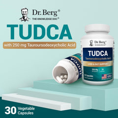 Dr. Berg TUDCA bottle with glass of water for routine ingestion.