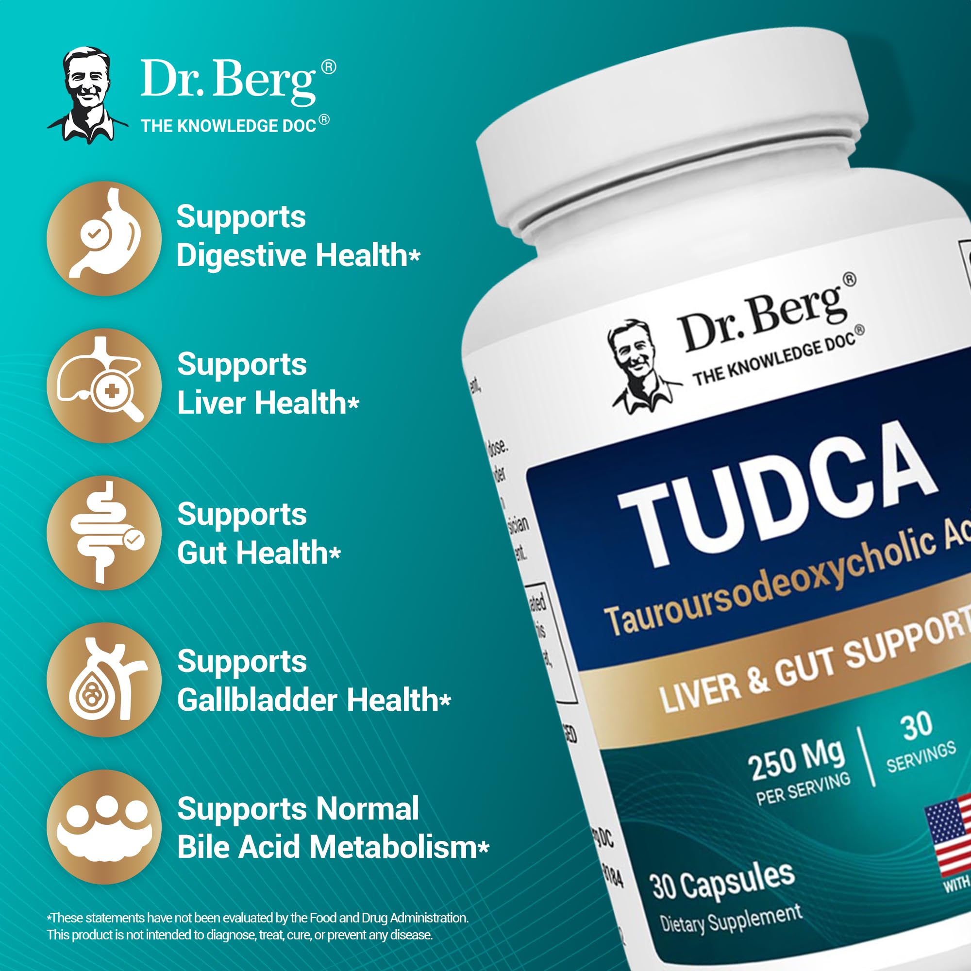 Dr. Berg TUDCA capsules arranged for easy daily use.