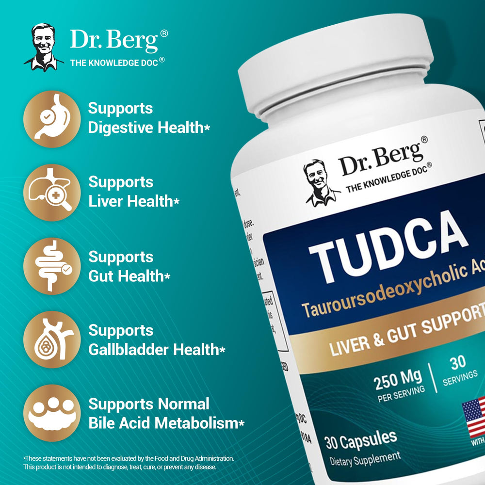 Dr. Berg TUDCA capsules arranged for easy daily use.