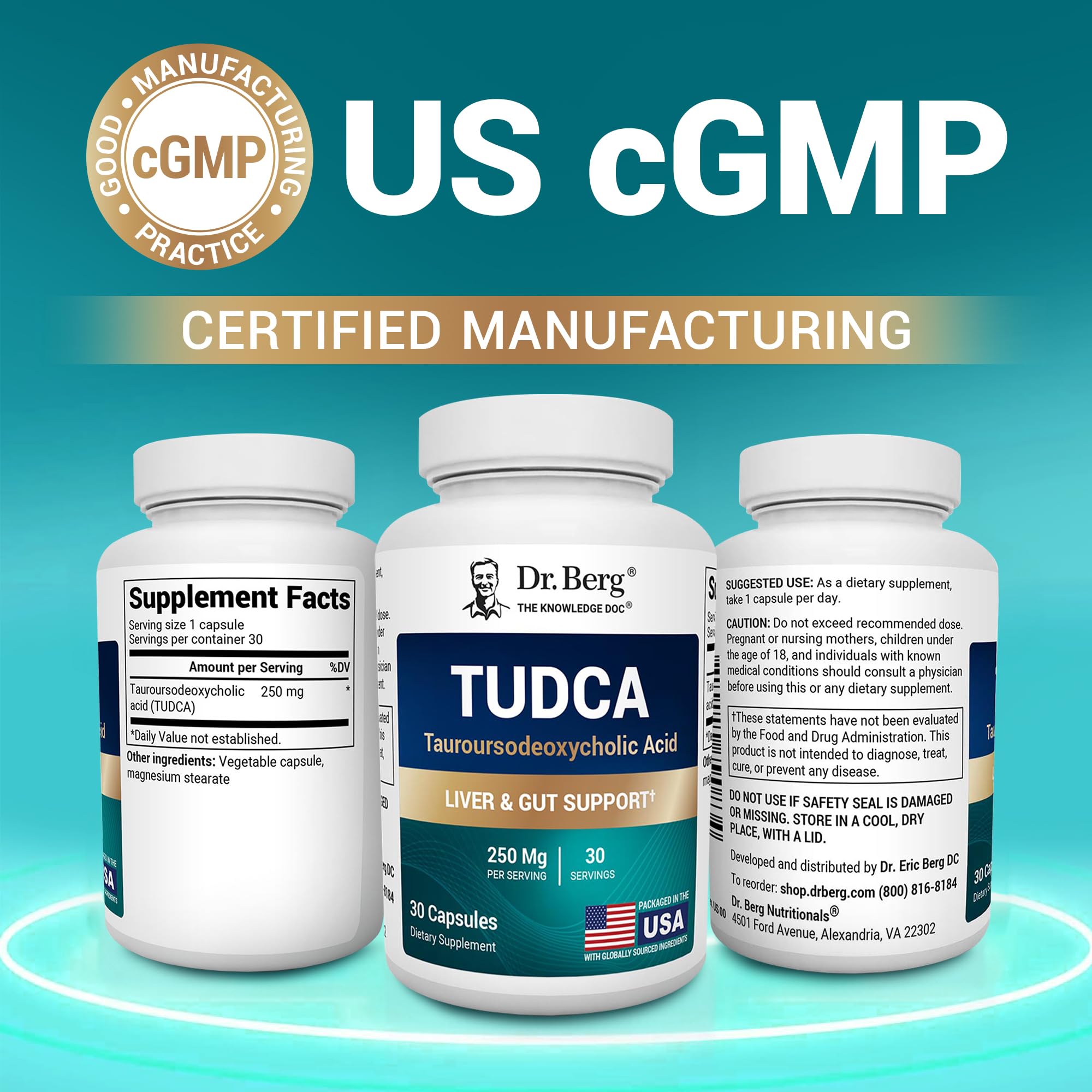 Dr. Berg TUDCA label with serving size for digestion support.