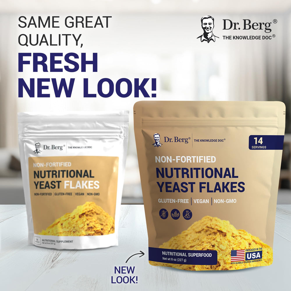 Dr. Berg yeast flakes scoop ready for quick salad and egg toppings.