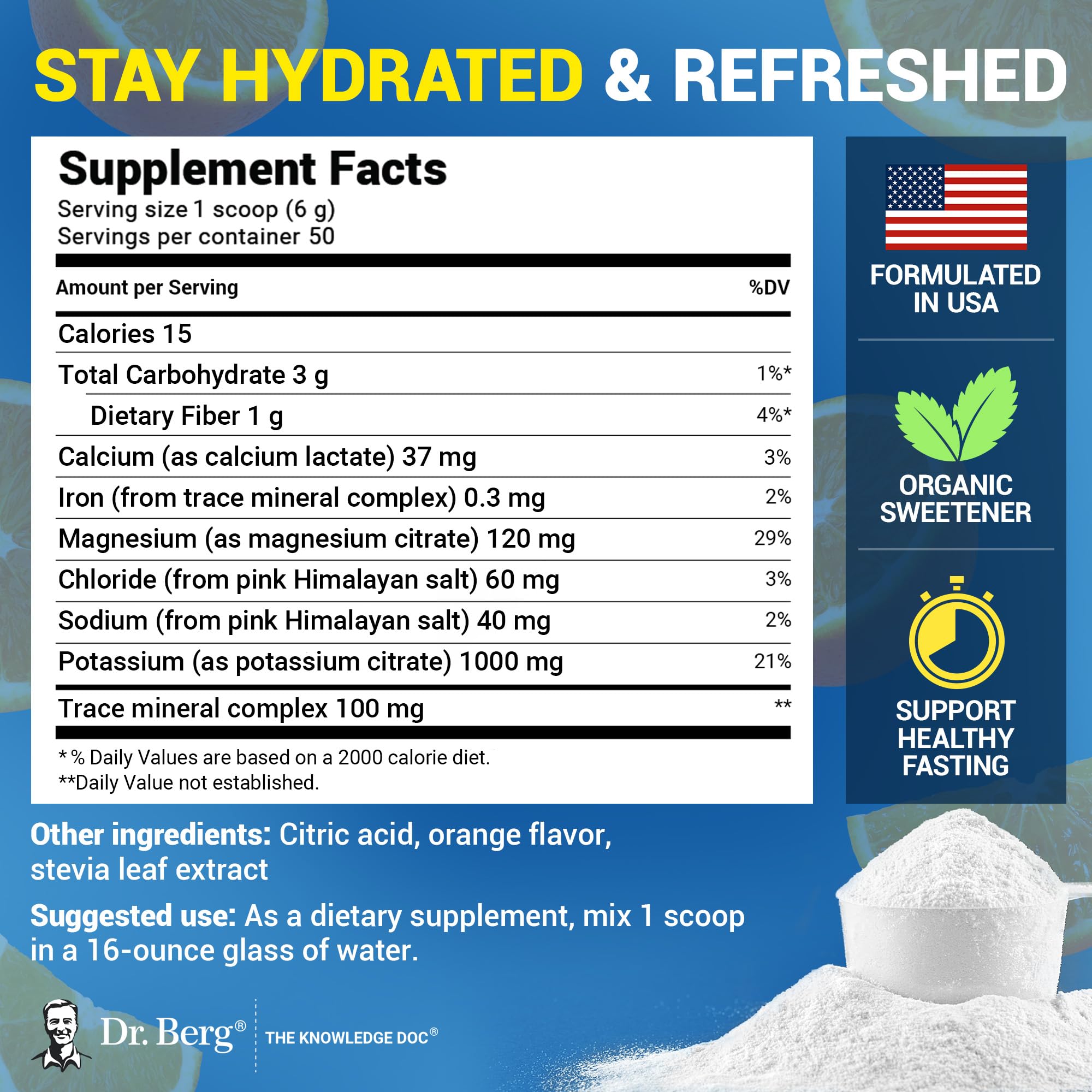 Dr. Berg pink Himalayan salt 40 mg sodium powder emphasizes clean mineral source for balance.