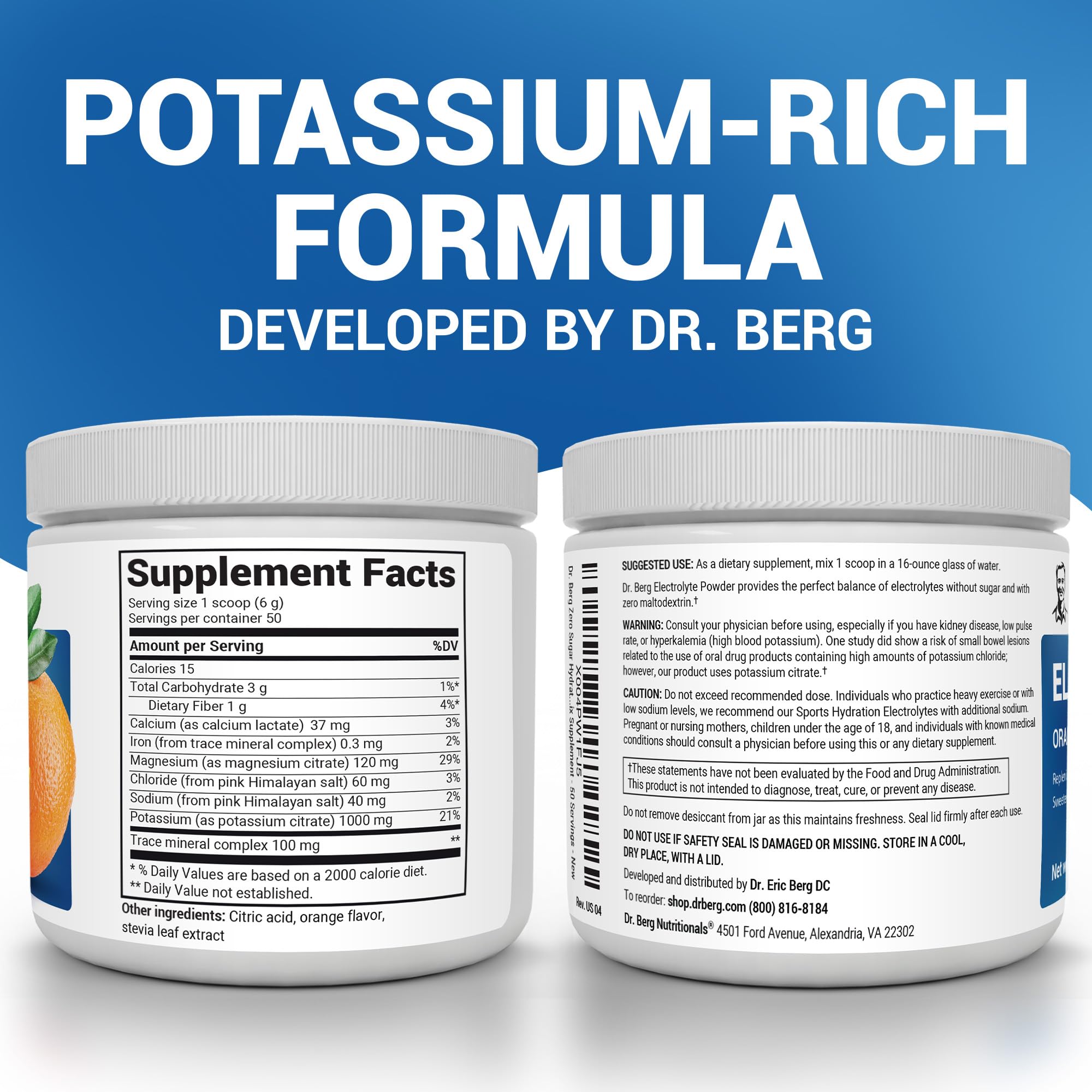 Dr. Berg potassium 1000 mg electrolyte powder supports sustained hydration during activity.