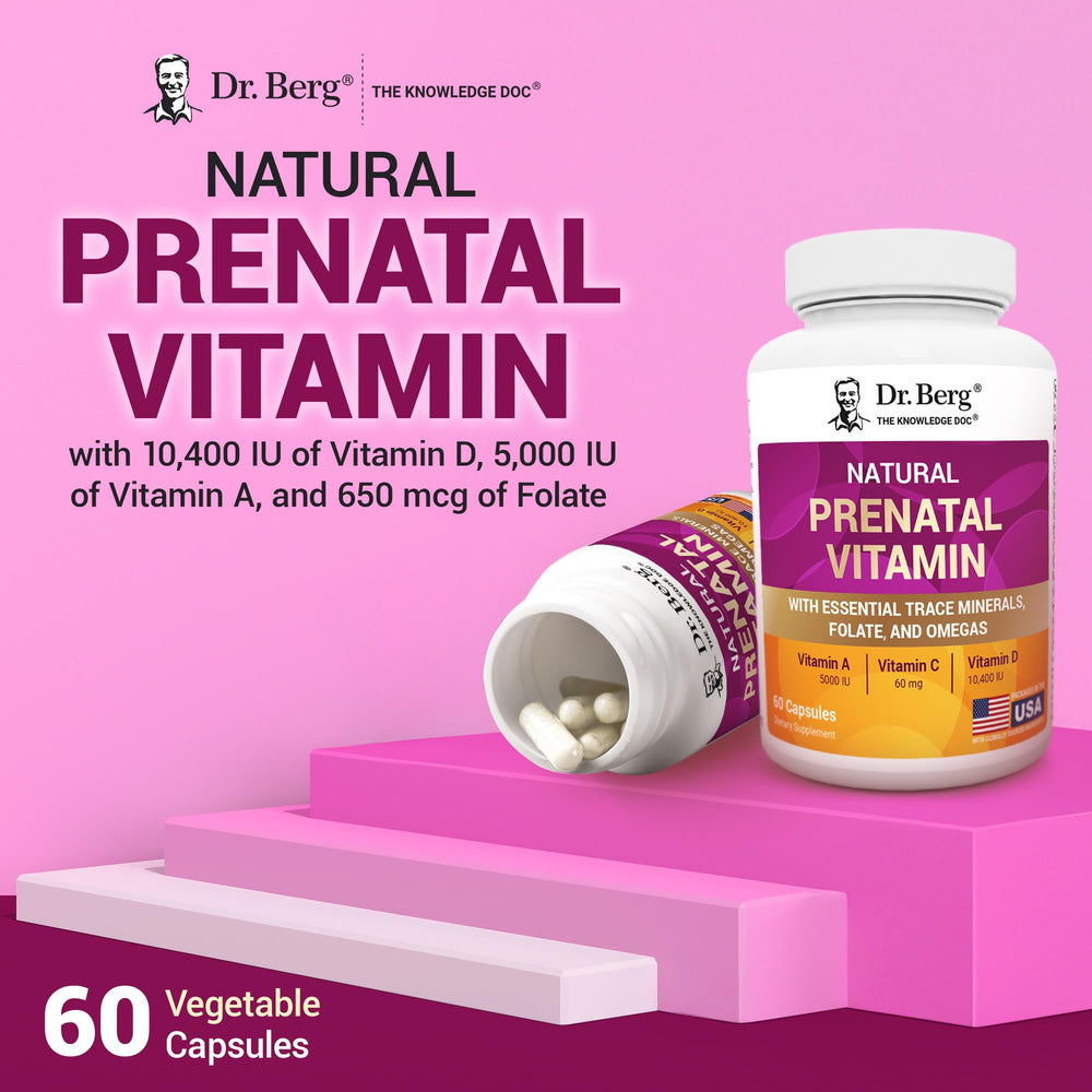 Two-capsule daily serving from Dr. Berg Prenatal in view.