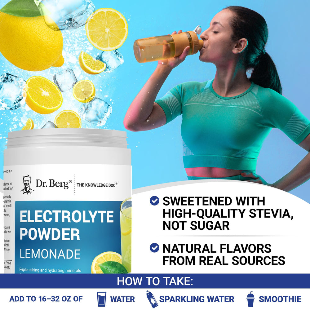 Dr. Berg electrolyte scoop shown for easy serving.