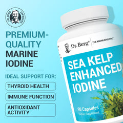 Dr. Berg Sea Kelp iodine label with Icelandic seaweed blend for premium ingredients.