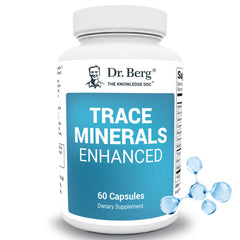 Dr. Berg Trace Minerals Enhanced bottle front shows a broad mineral blend for daily support.