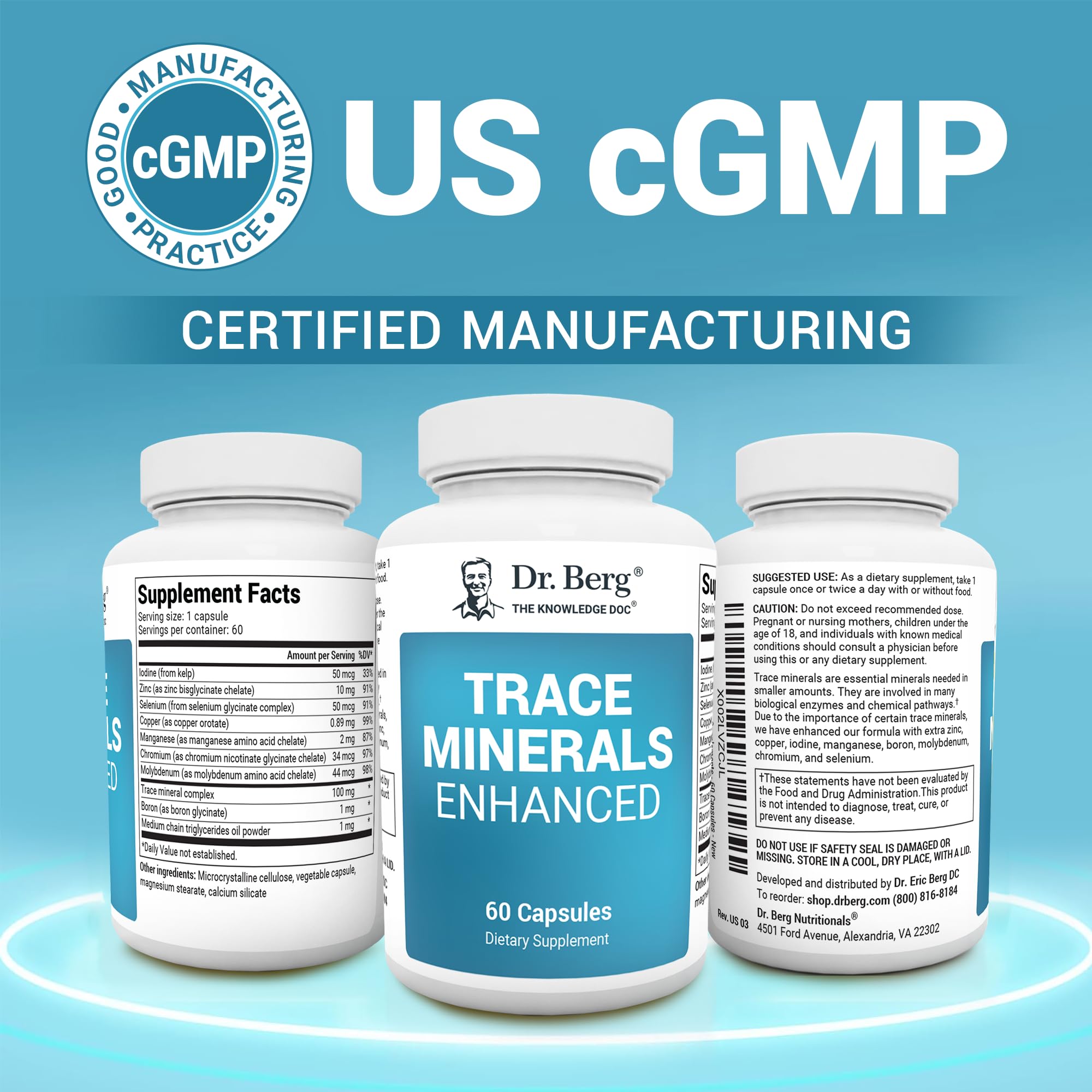 Dr. Berg mineral icons illustrate 70+ minerals for comprehensive nutrition.