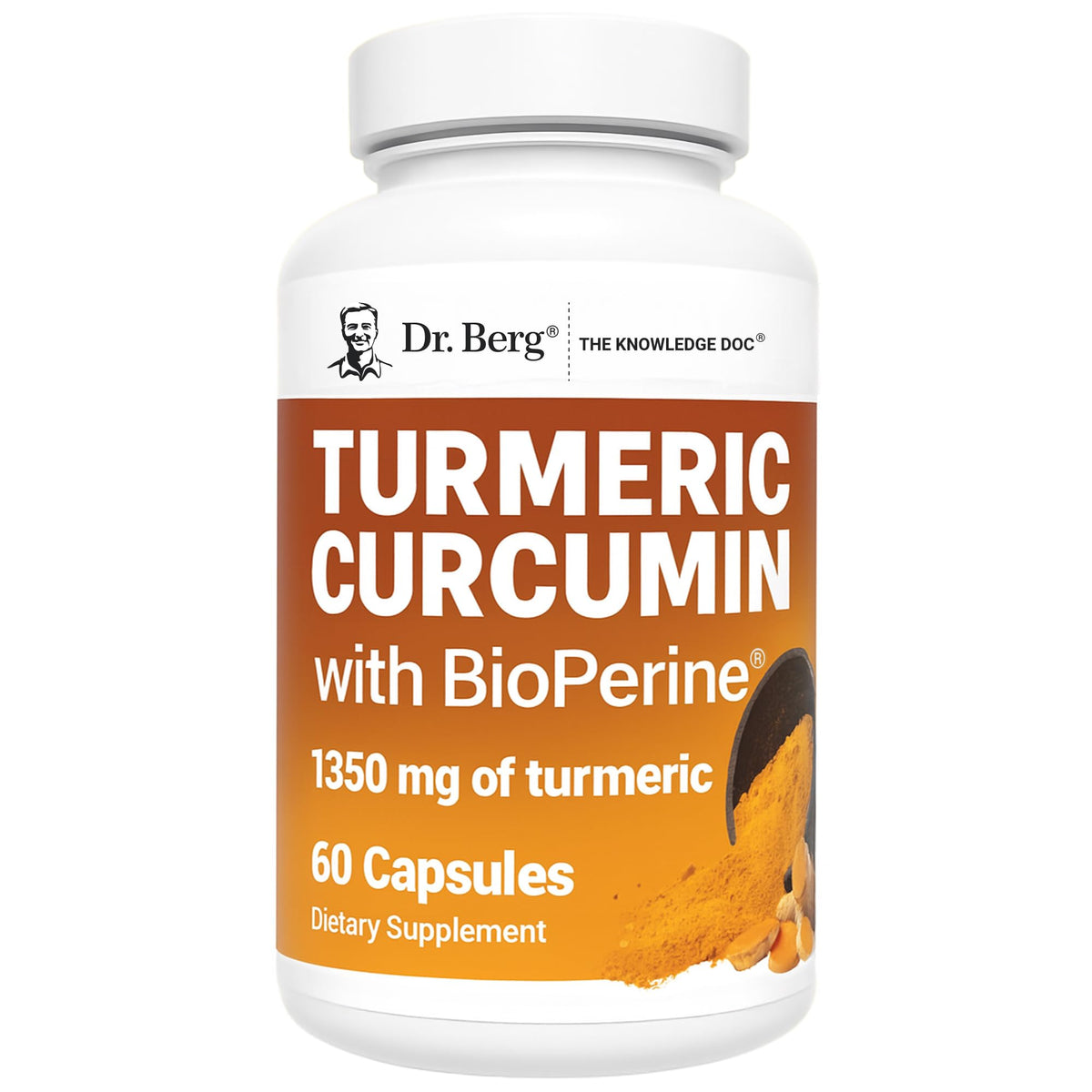 Dr. Berg turmeric two-per-day bottle for easy daily dosing.