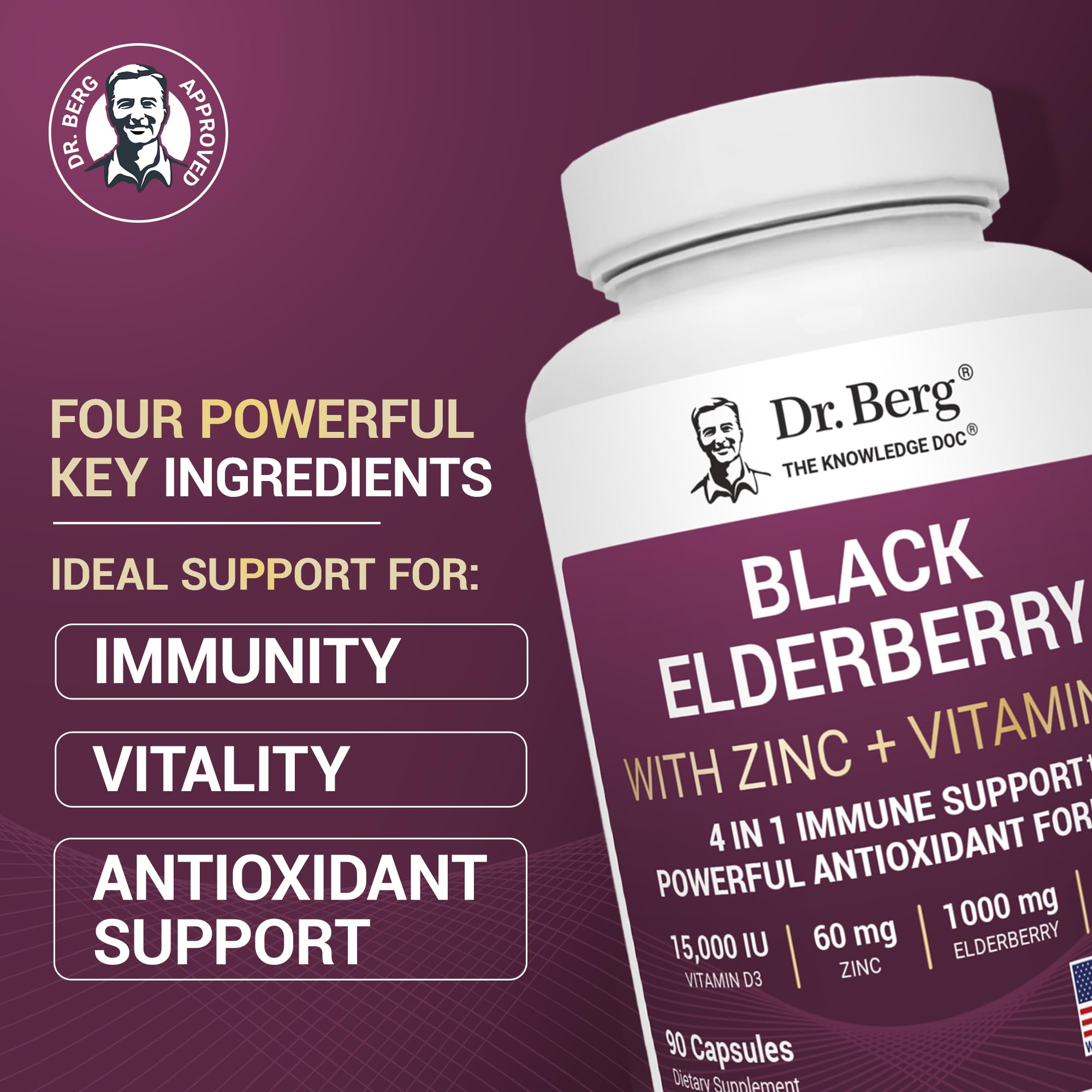 Dr. Berg Vitamin D3 bottle showing 15,000 IU for daily wellness.