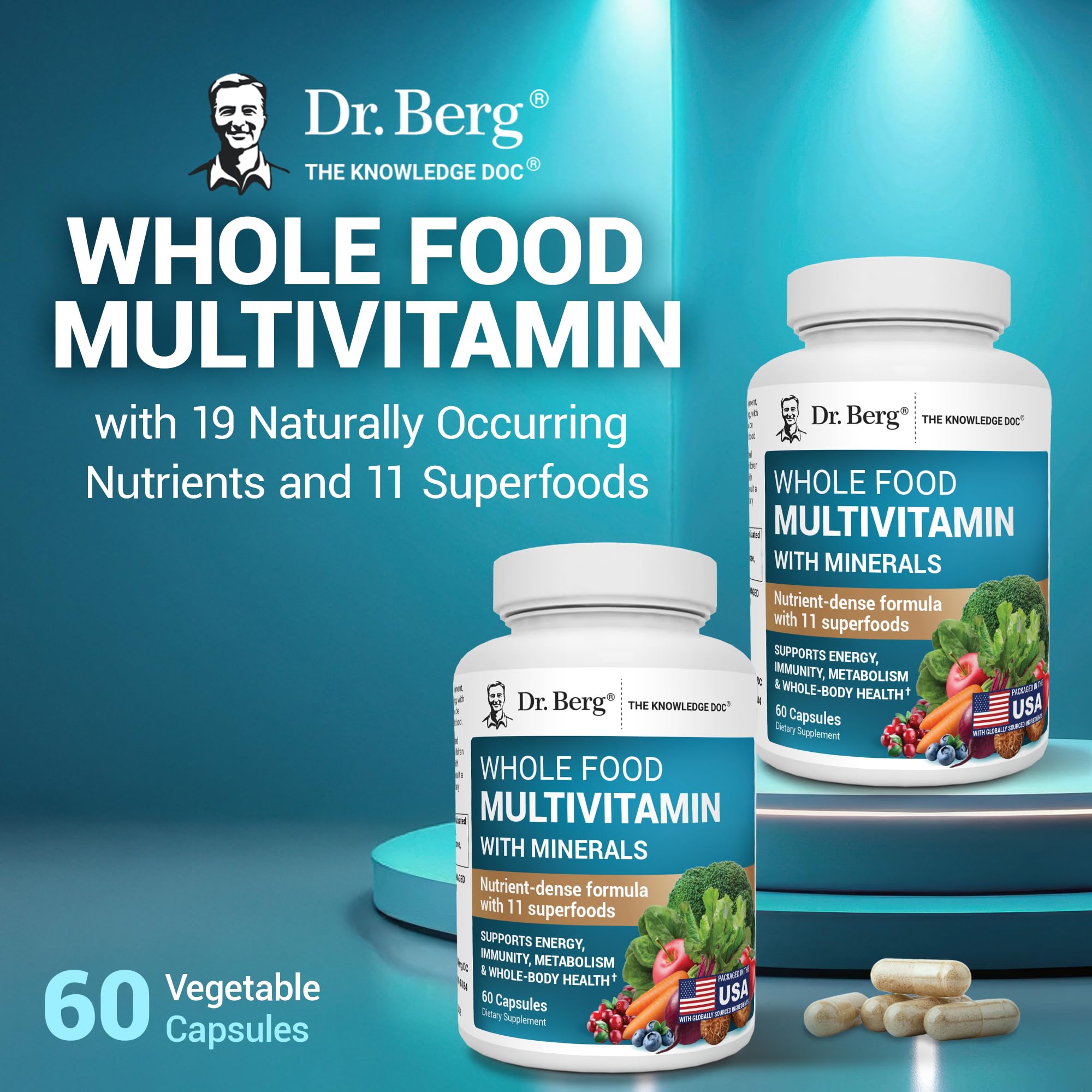 Dr. Berg whole-food fruits and vegetables blend highlights natural nutrients.
