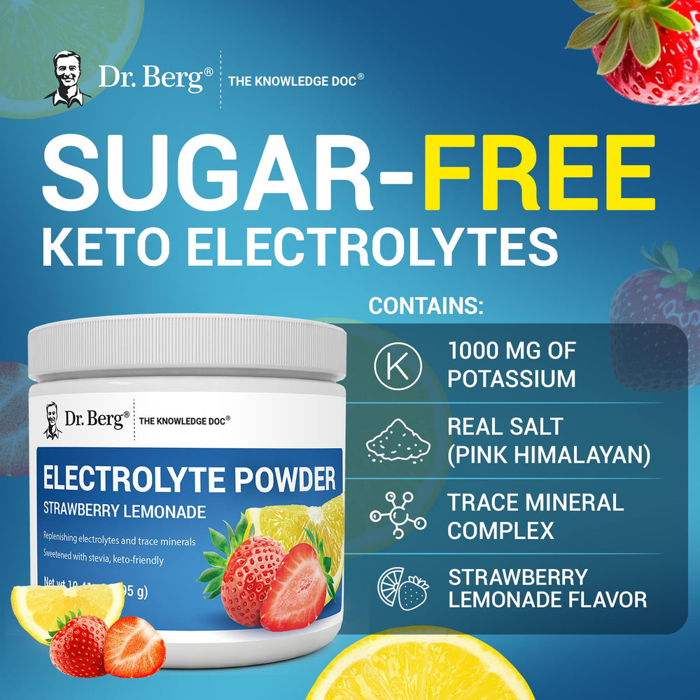 Dr. Berg Zero Sugar Hydration container with 50 servings information on label.