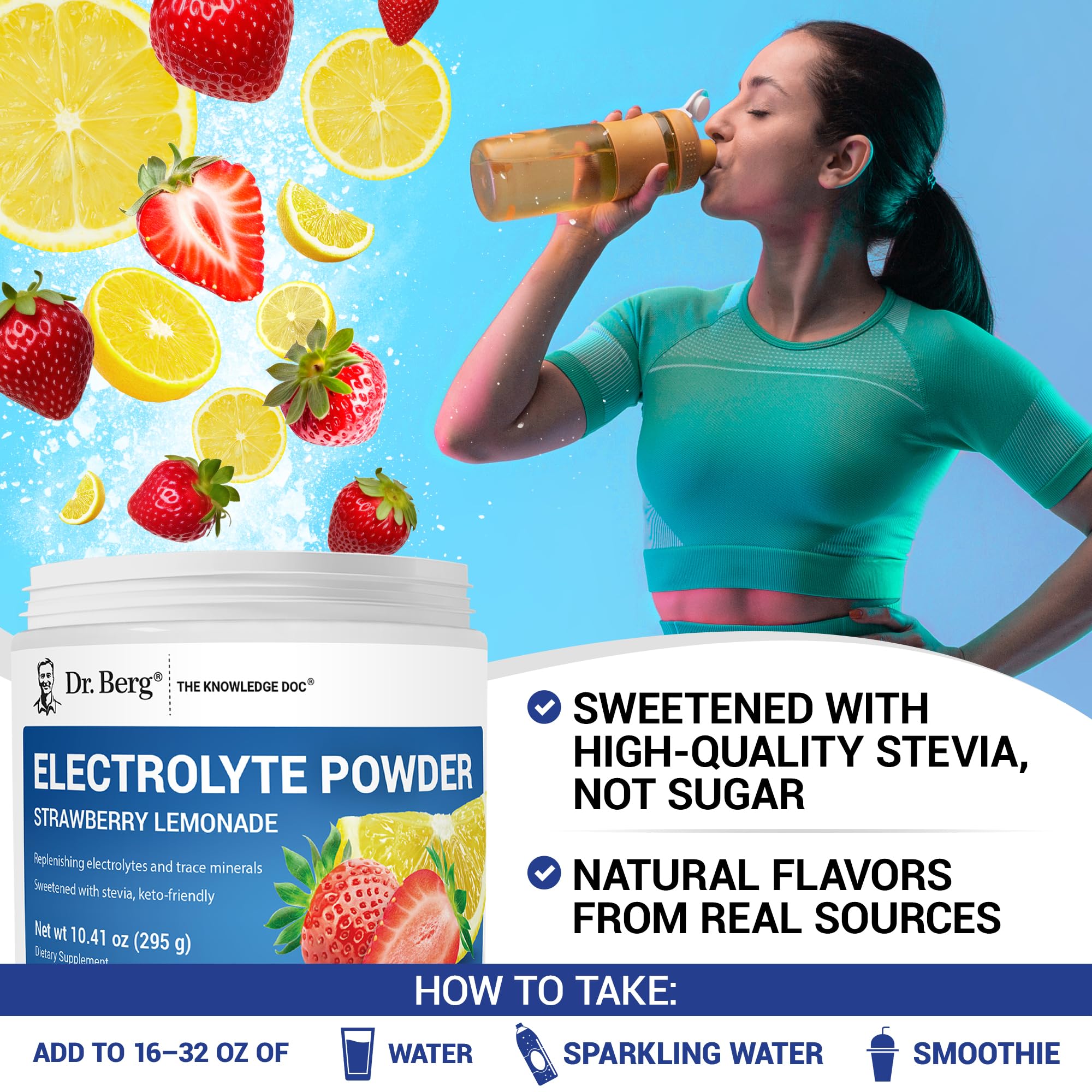 Glass of prepared hydration drink from Dr. Berg strawberry lemonade for refreshing hydration.