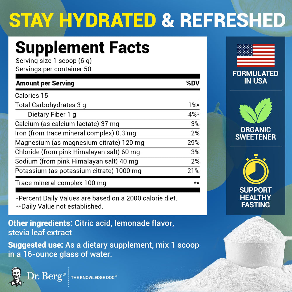 Dr. Berg Nutritionals Zero Sugar Hydration Lemonade scoop ready-to-mix powder.