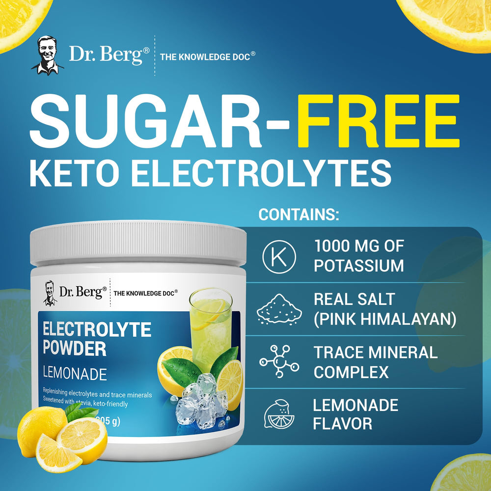 Dr. Berg Nutritionals Zero Sugar Hydration Lemonade serving size and 50 servings per container.
