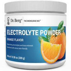 Dr. Berg Zero Sugar Hydration orange powder bottle supports on-the-go hydration during workouts.