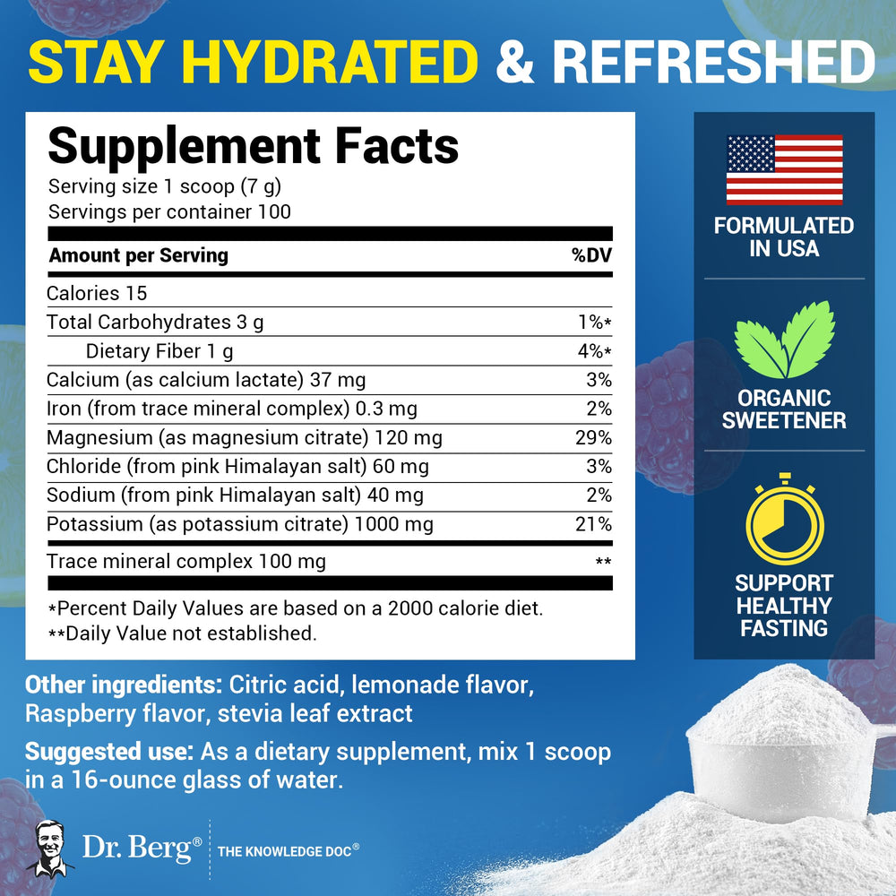 Dr. Berg hydration glass with raspberry lemon drink refreshing flavor