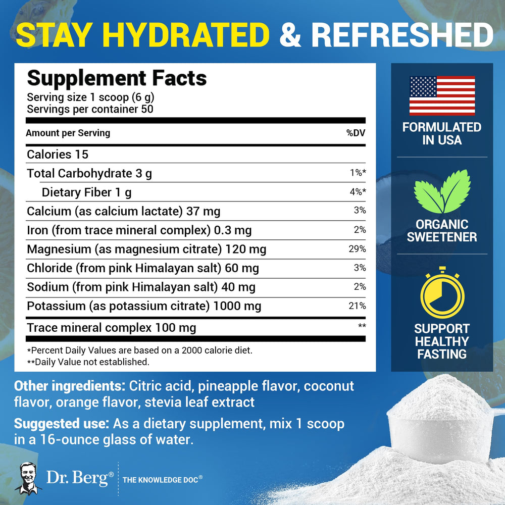 Scoop of Dr. Berg Zero Sugar Hydration ready to mix in water