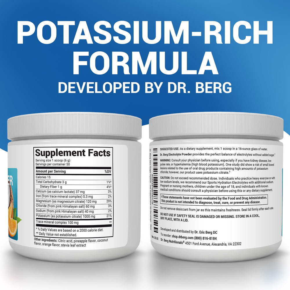 Dr. Berg Zero Sugar Hydration tub label close-up highlighting potassium and pink Himalayan salt