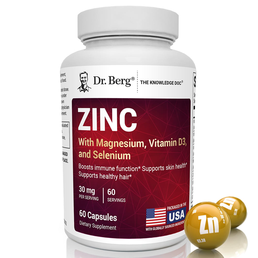 Dr. Berg Zinc 30mg bottle front for daily wellness.