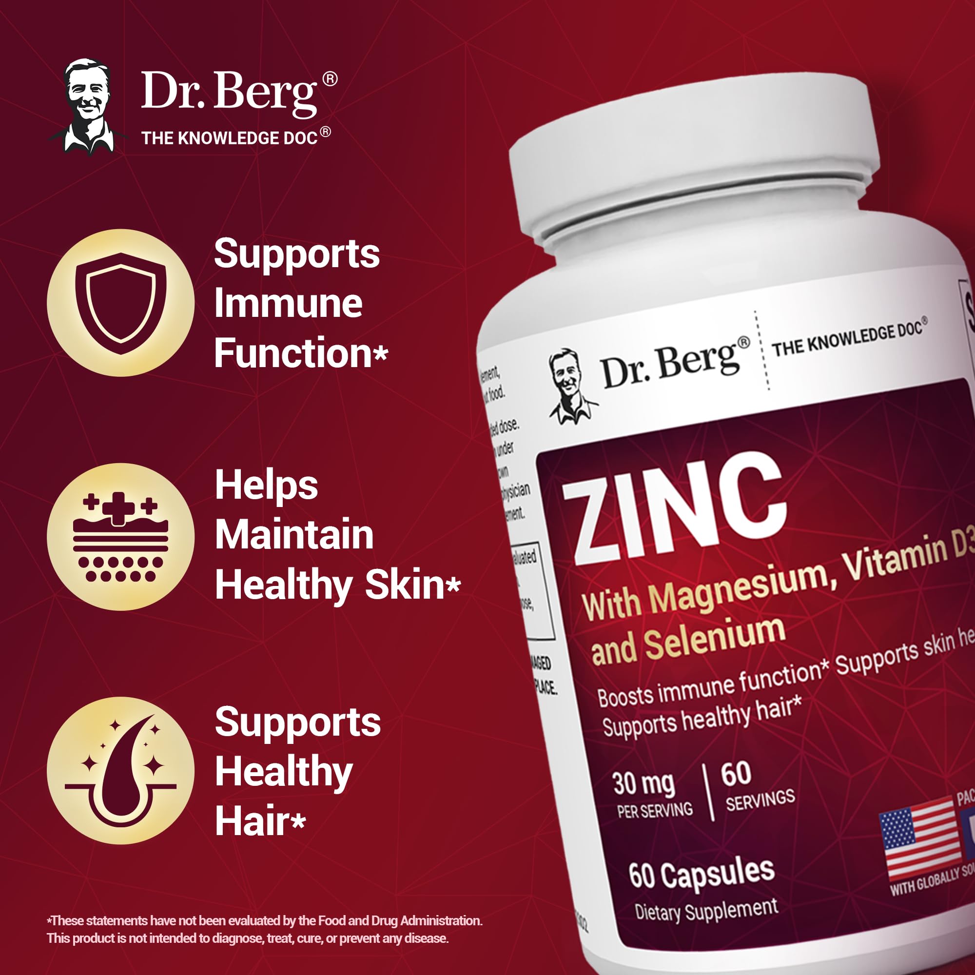 Closeup of Dr. Berg Zinc 30mg capsules.