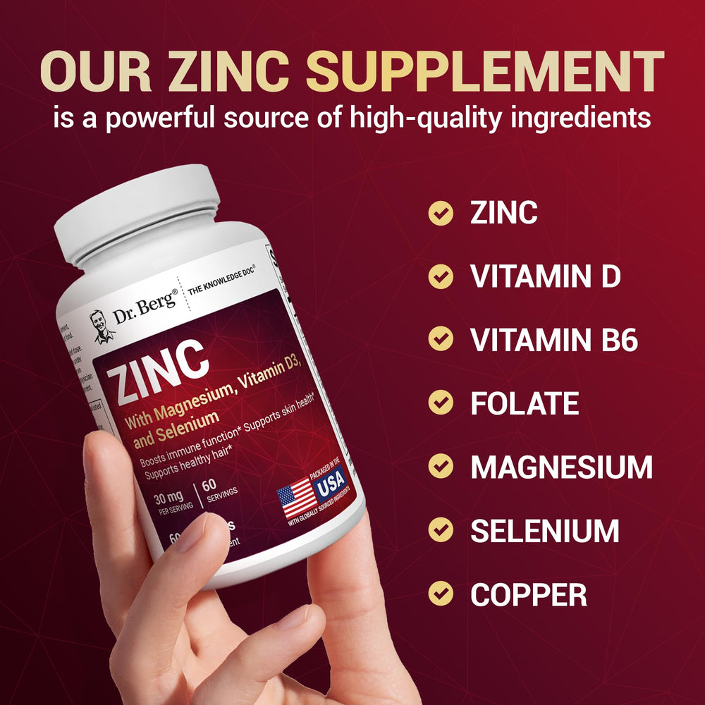Cofactors graphic for Dr. Berg Zinc 30mg formula.