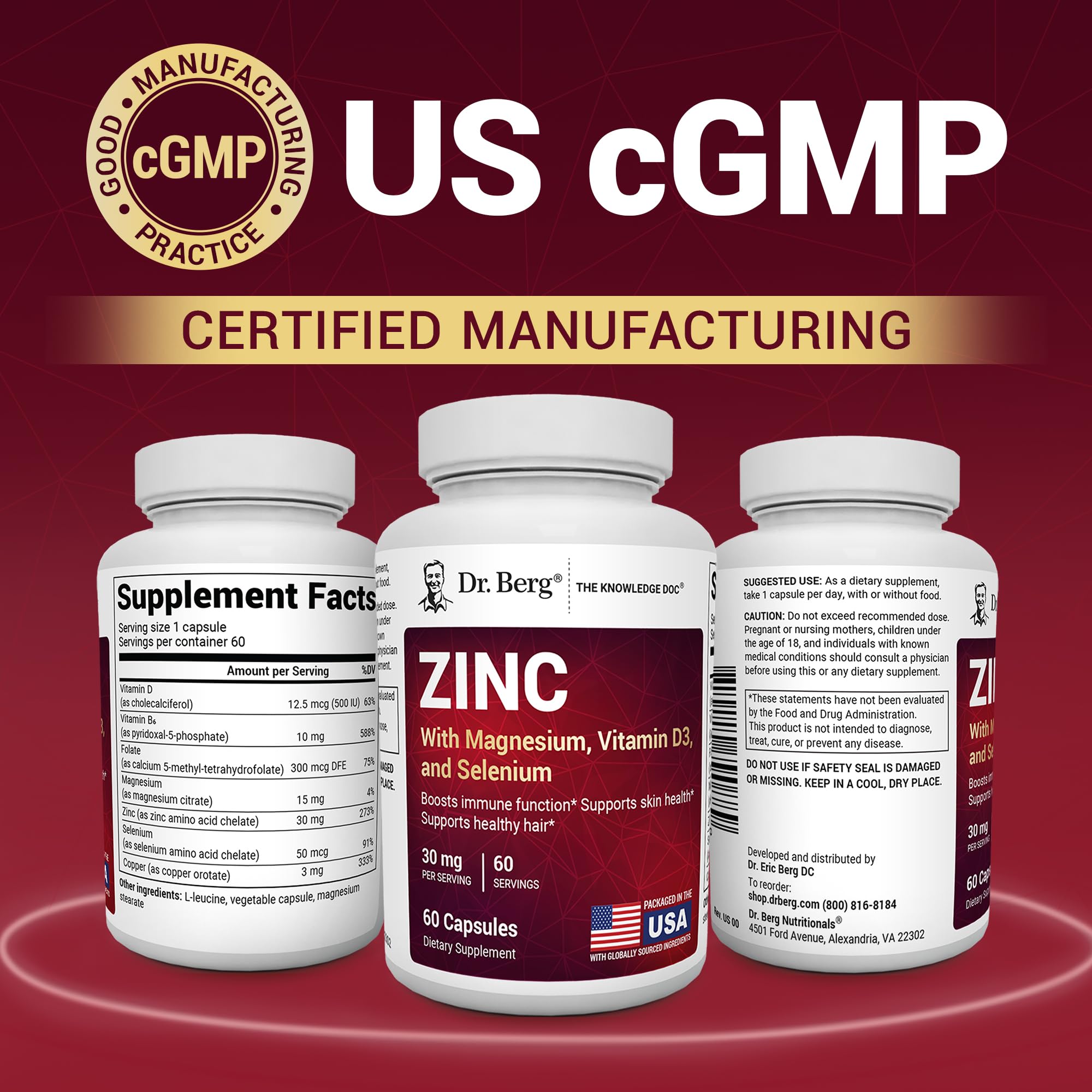 Dr. Berg Zinc 30mg US-made packaging.