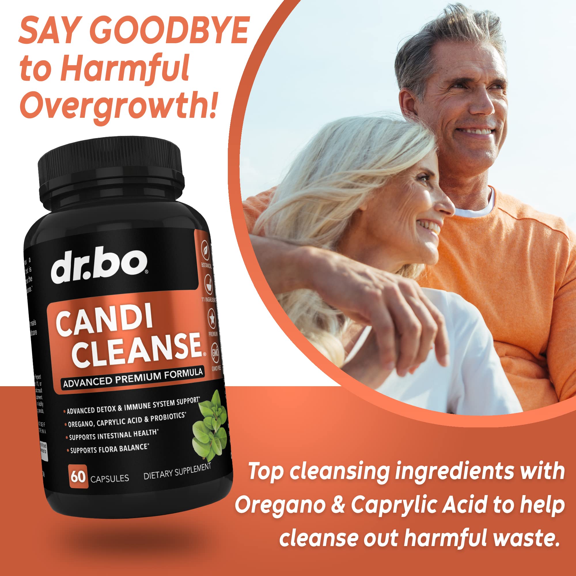 DR. BO Candi Cleanse bottle back label showing probiotic and enzyme blends