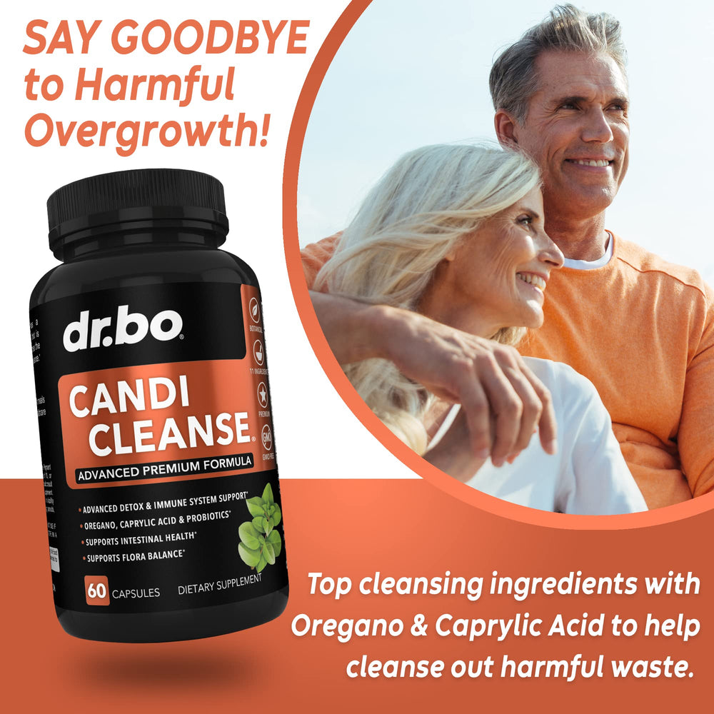 DR. BO Candi Cleanse bottle back label showing probiotic and enzyme blends