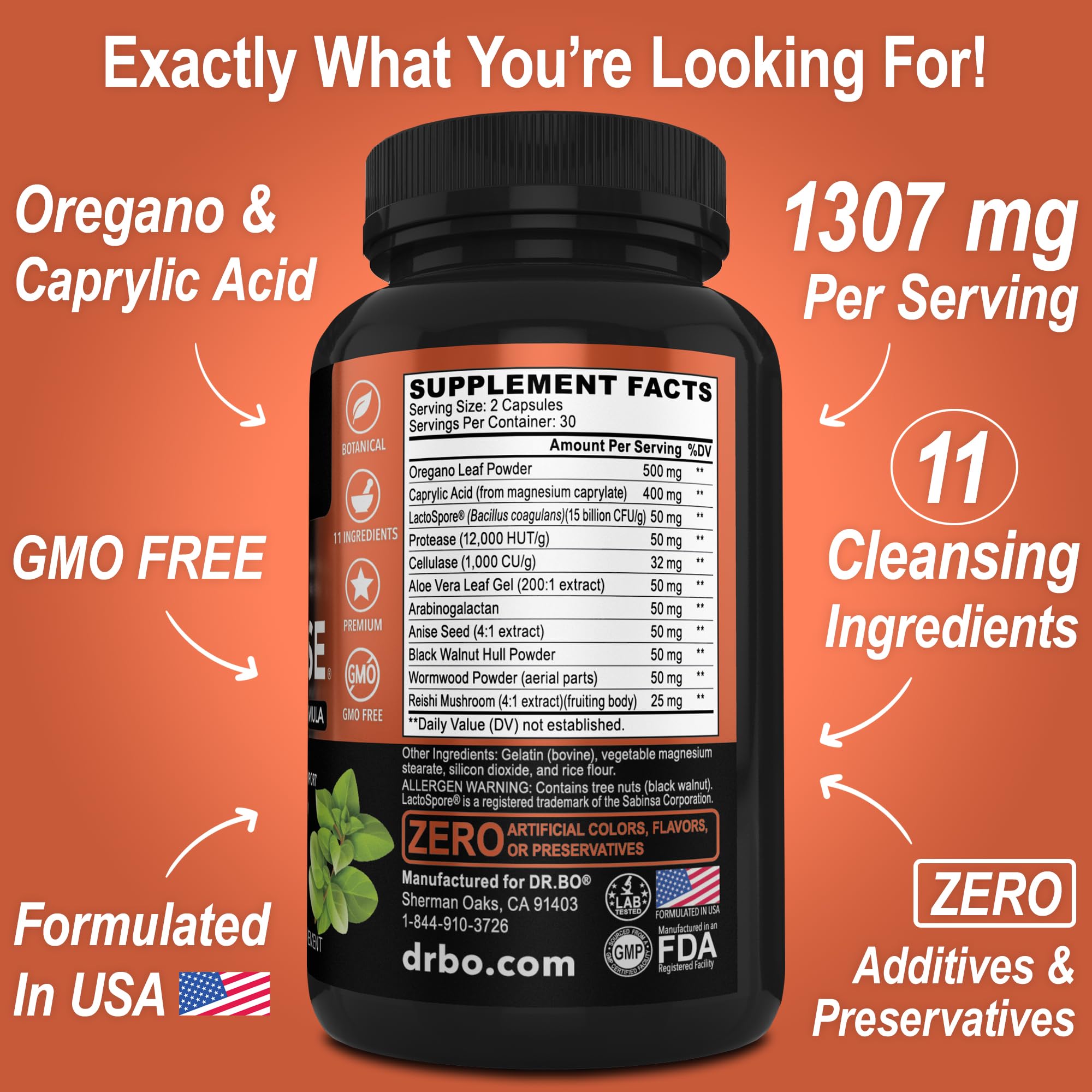 Packaging box of DR. BO Candi Cleanse showing natural ingredient line