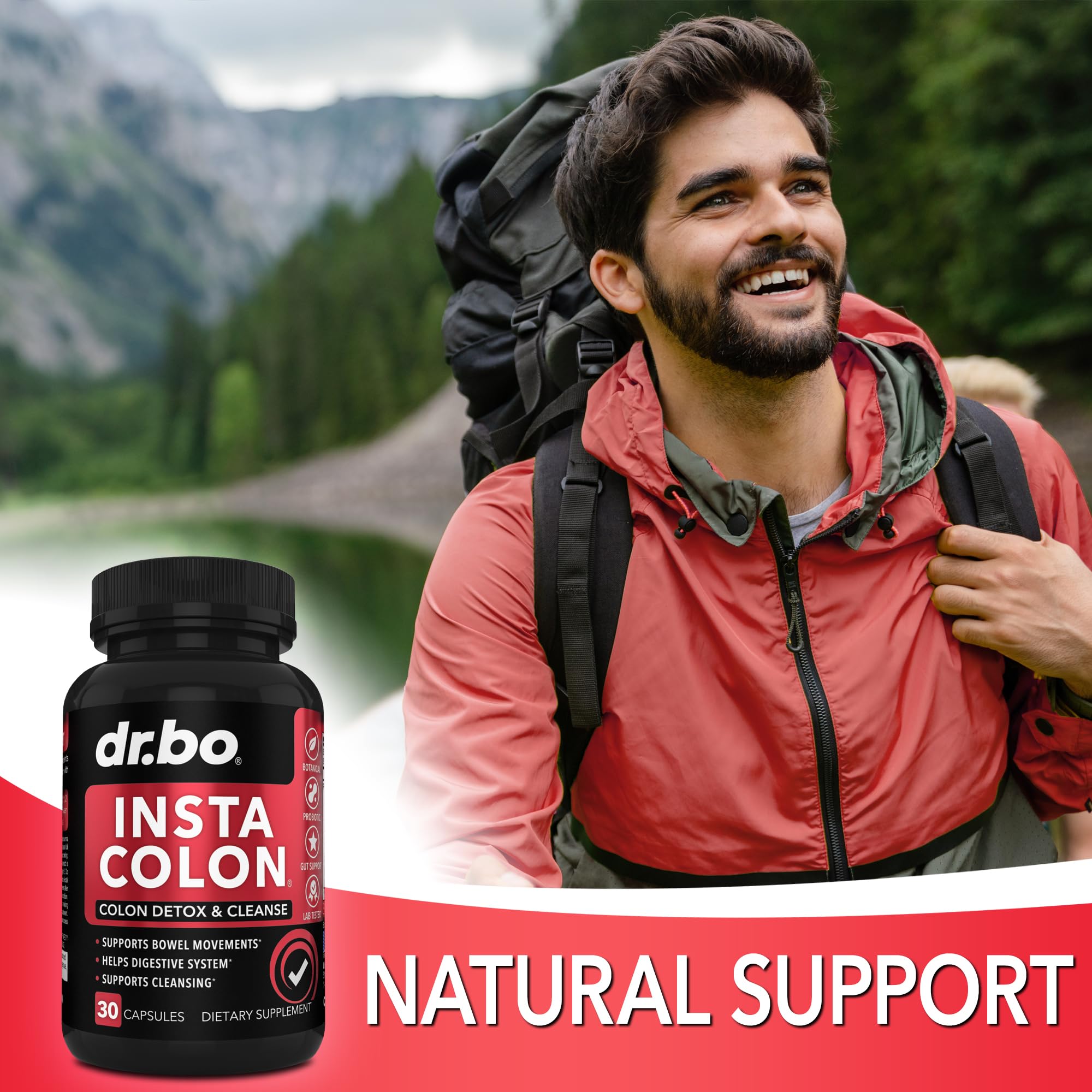 DR. BO Colon Cleanser packaging promoting a 15-day weight flush plan.