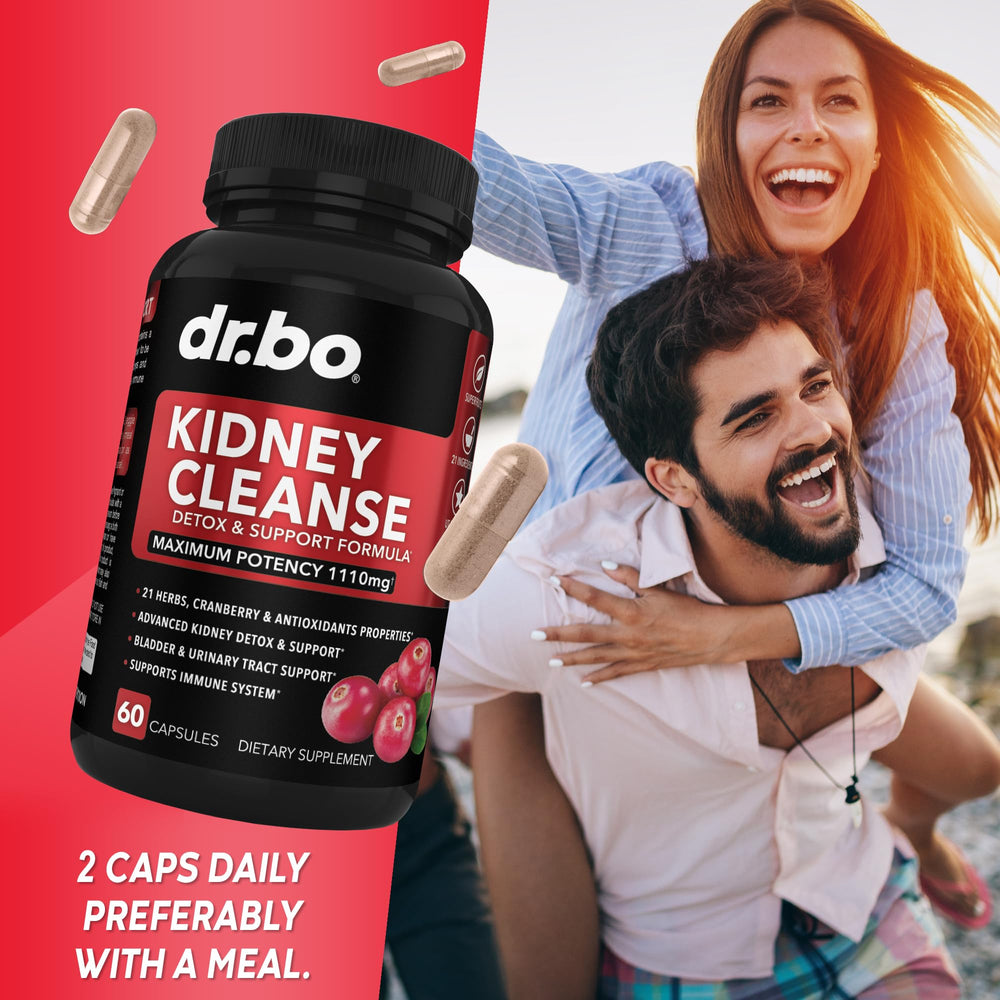 DR. BO Kidney Cleanse usage tablet layout showing simple daily dose.