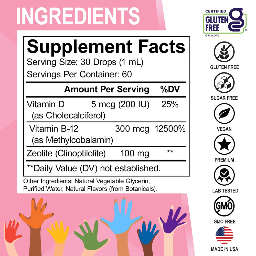 DR. BO Lingo Zeolite Drops taste-friendly formula highlighted for children