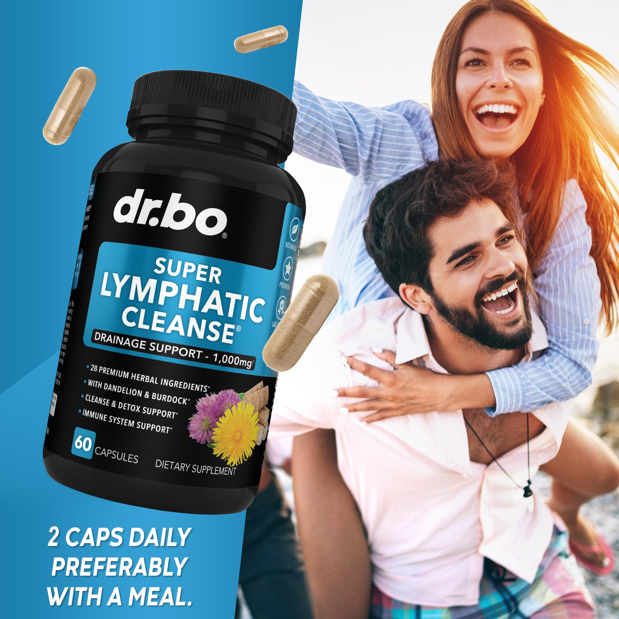 DR. BO Lymphatic Drainage Pills capsules ready for daily routine.