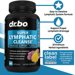 DR. BO Lymphatic Drainage Pills label close-up highlighting the herbal blend.