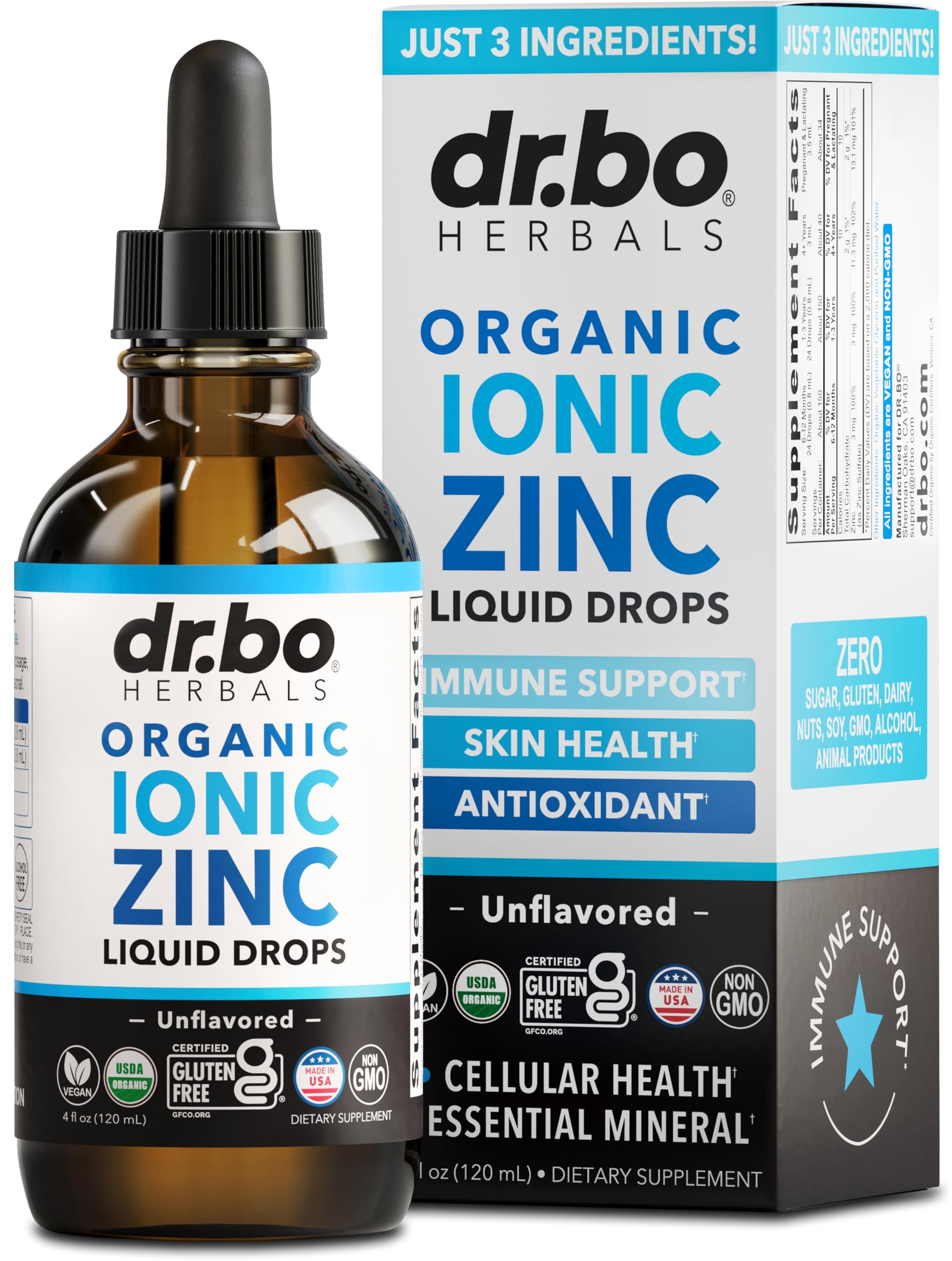 DR. BO Organic Zinc Liquid Drops bottle for easy immune support