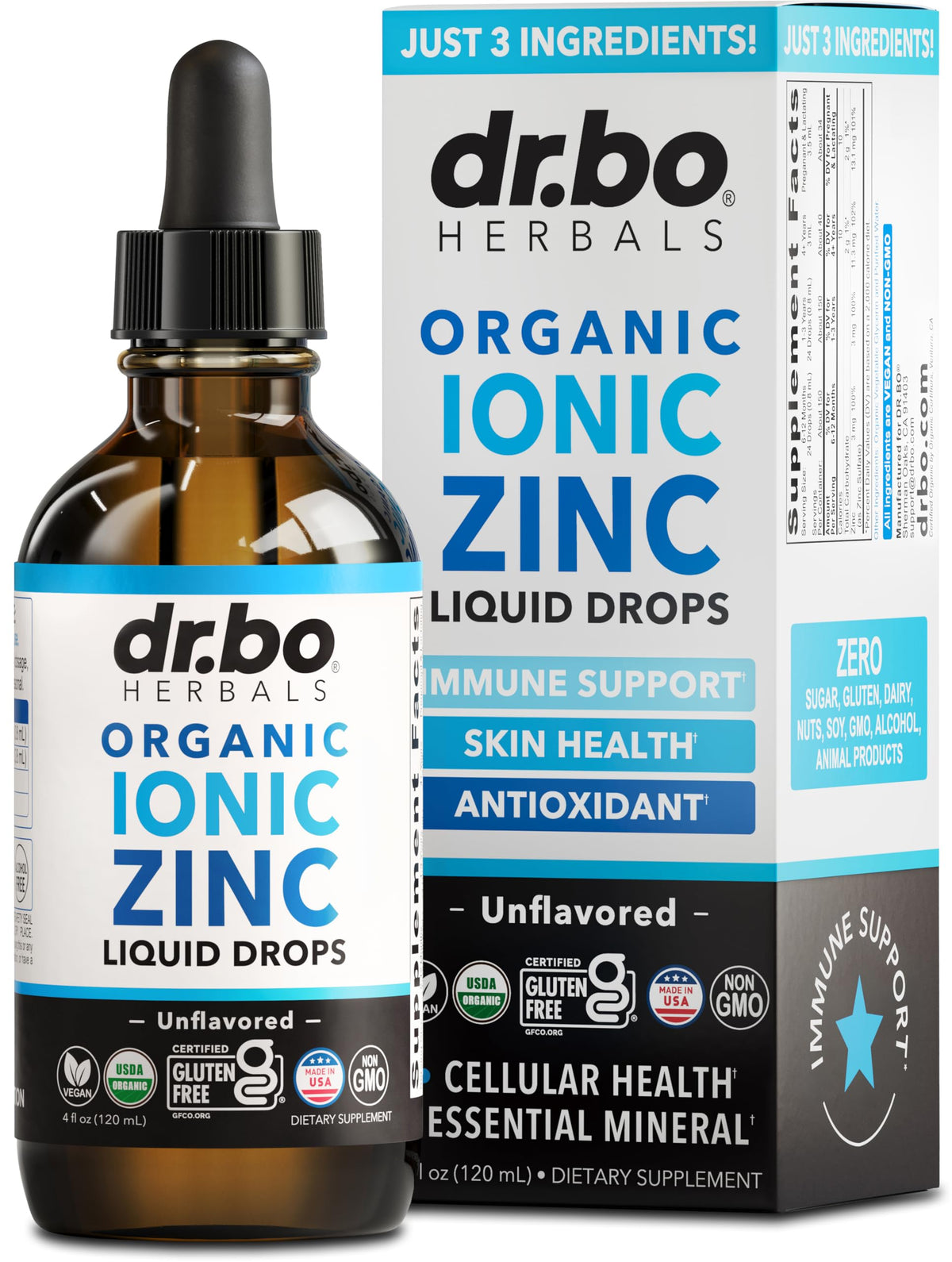 DR. BO Organic Zinc Liquid Drops bottle for easy immune support